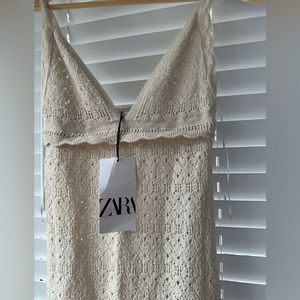 ZARA Stretch Crochet Style Knit Midi Beach Cover Up Dress Strappy V Neck Small